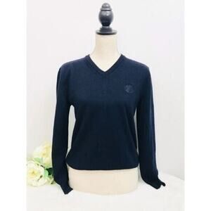 VERSACE Collection Medusa Pullover V-Neck Sweater Wool Blue Logo Embroidered, L